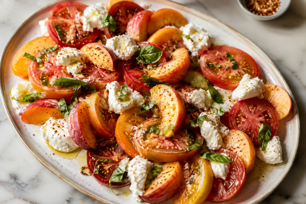 Heirloom Tomato Peach Salad with Chili Lime Salt